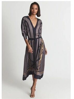 Reiss Evelyn Chain Print Midi Dress Size 4